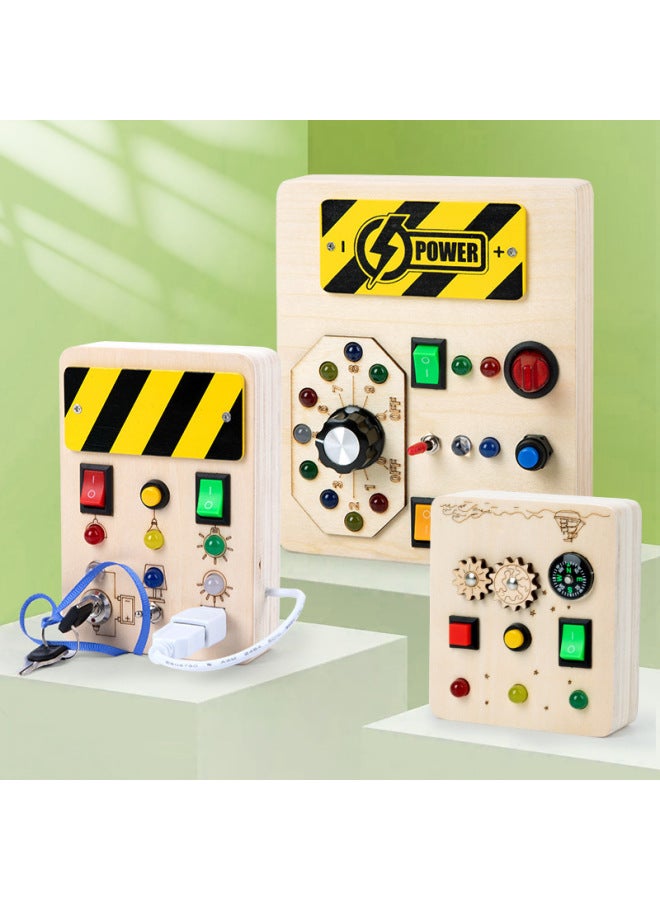Children's Educational Wooden Switch Socket LED Light Montessori Early Education Busy Board Wooden Toys-Color:Handle Circuit Board - Image 2