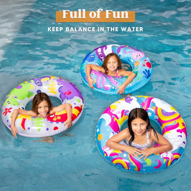 JOYIN 3 Pack Pool Floats, Pool Tube for Kids Swim Rings Inflatable Tubes, Unicorn Sea Animal Tubes Floatie Ring Water Toys for Swimming, Summer Beach Party - Image 3