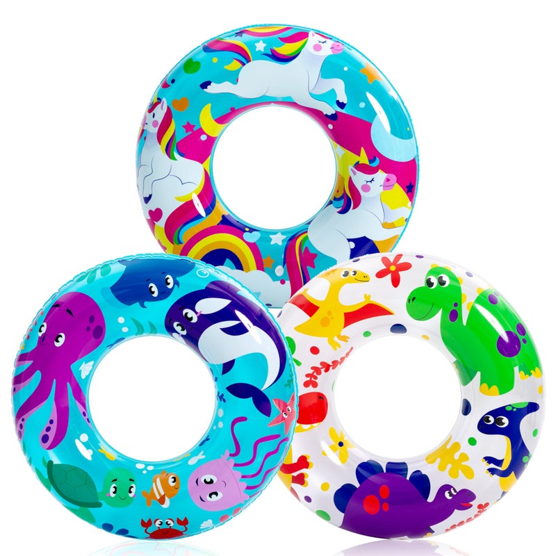 JOYIN 3 Pack Pool Floats, Pool Tube for Kids Swim Rings Inflatable Tubes, Unicorn Sea Animal Tubes Floatie Ring Water Toys for Swimming, Summer Beach Party - Image 1