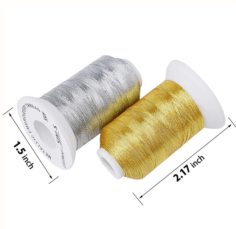 Simthread 6 Spools Metallic Embroidery Machine Thread (3 Gold+ 3 Silver Colors) 500M(550Y) for Embroidery and Decorative Sewing - Image 4