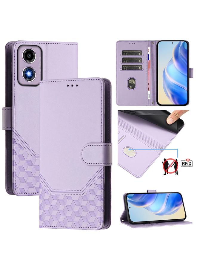 جراب هاتف جلدي منقوش بتقنية RFID لهاتف Motorola Moto E14 4G / G24 4G (أرجواني فاتح)