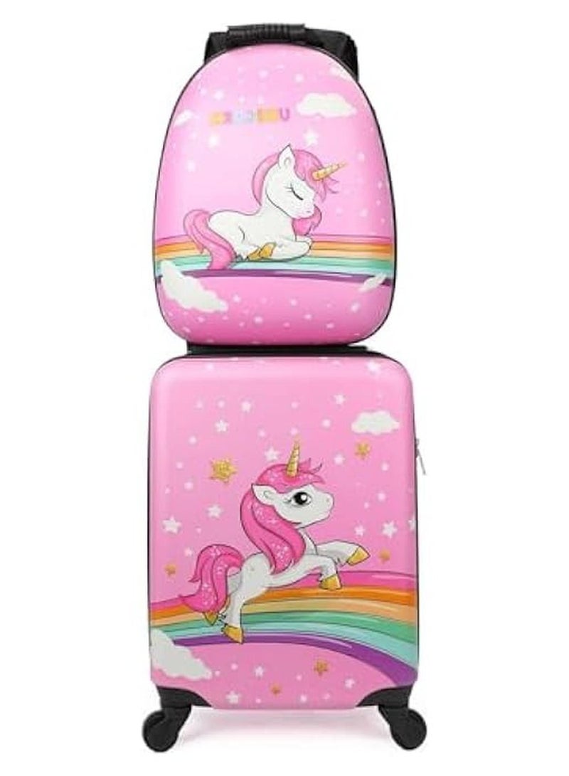 TRASSLE Kids Carry On Luggage Set, Hard Shell Travel Luggage W/Backpack, Hardside Rolling Suitcase W/Spinner Wheels, Kids Luggage and Backpack - Image 1