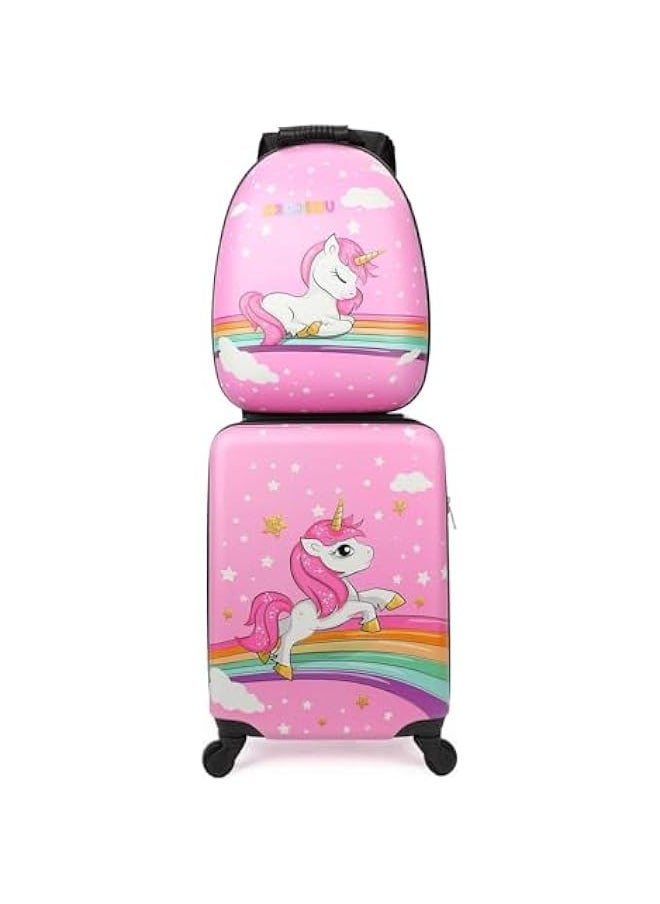 TRASSLE Kids Carry On Luggage Set, Hard Shell Travel Luggage W/Backpack, Hardside Rolling Suitcase W/Spinner Wheels, Kids Luggage and Backpack  - Image 1