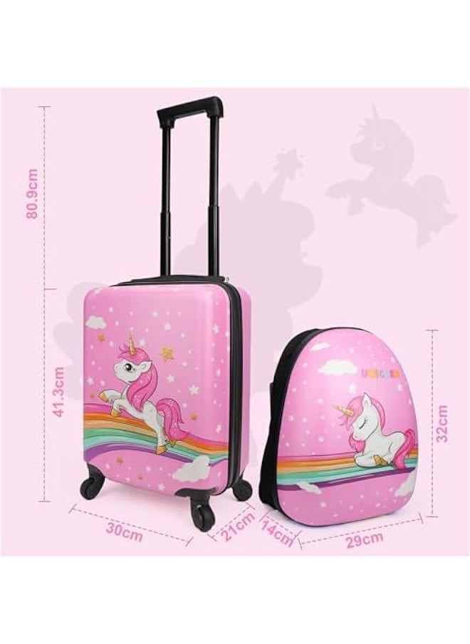 TRASSLE Kids Carry On Luggage Set, Hard Shell Travel Luggage W/Backpack, Hardside Rolling Suitcase W/Spinner Wheels, Kids Luggage and Backpack  - Image 2