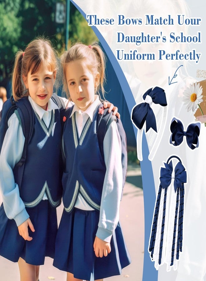 DEEKA Navy & White School Hair Accessories Set 13 Pcs Uniform Hair Bow Headband Clips Hair Ties Curly Korker Bows for Little Toddler School Girls (Navy&White) - Image 3