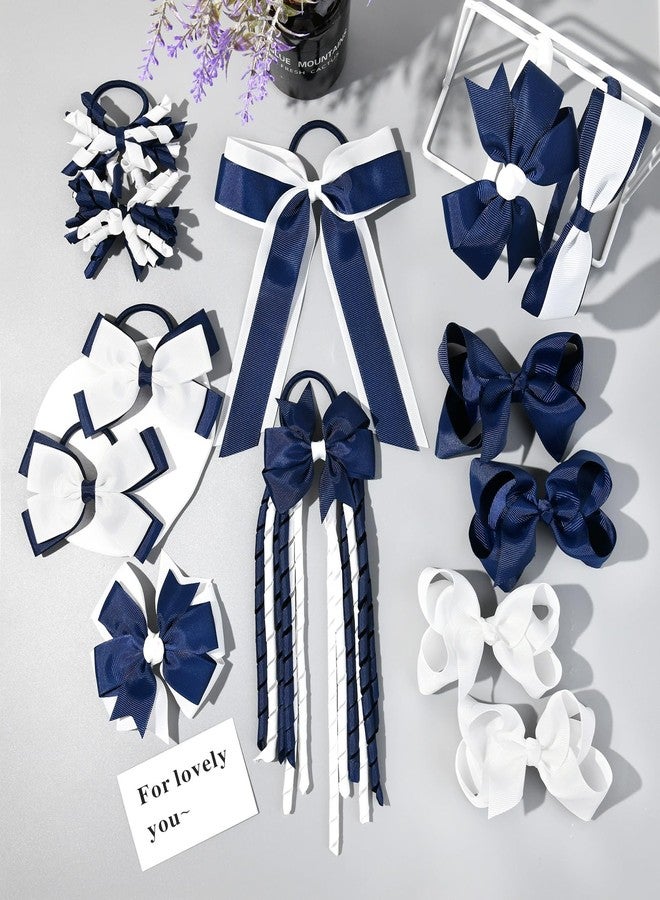 DEEKA Navy & White School Hair Accessories Set 13 Pcs Uniform Hair Bow Headband Clips Hair Ties Curly Korker Bows for Little Toddler School Girls (Navy&White) - Image 5