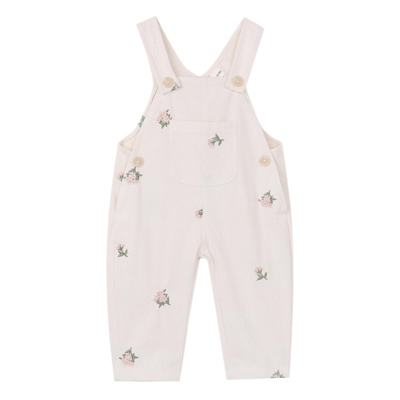 Korago Baby Girl Overalls Corduroy with Floral Embroidery,Beige Toddler Jumpsuit Romper,Soft Overall for Girls (6 Months-3T) (US, Age, 9 Months, Beige) - Image 1