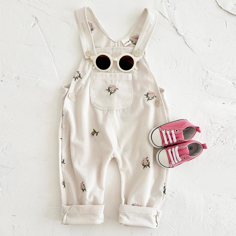 Korago Baby Girl Overalls Corduroy with Floral Embroidery,Beige Toddler Jumpsuit Romper,Soft Overall for Girls (6 Months-3T) (US, Age, 9 Months, Beige) - Image 5
