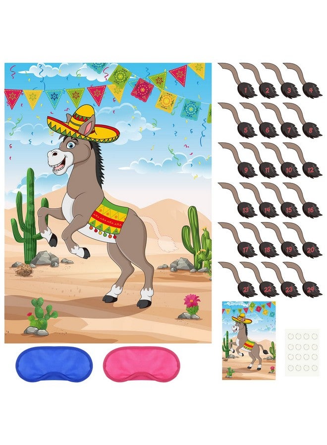 PLULON Pin The Tail On The Donkey Birthday Games For Kids Mexican Donkey Game Poster With 24Pcs Tail Stickers Donkey Party Favors Carnival Birthday Fiesta Home Wall Decor Classroom Family Activities - Image 1