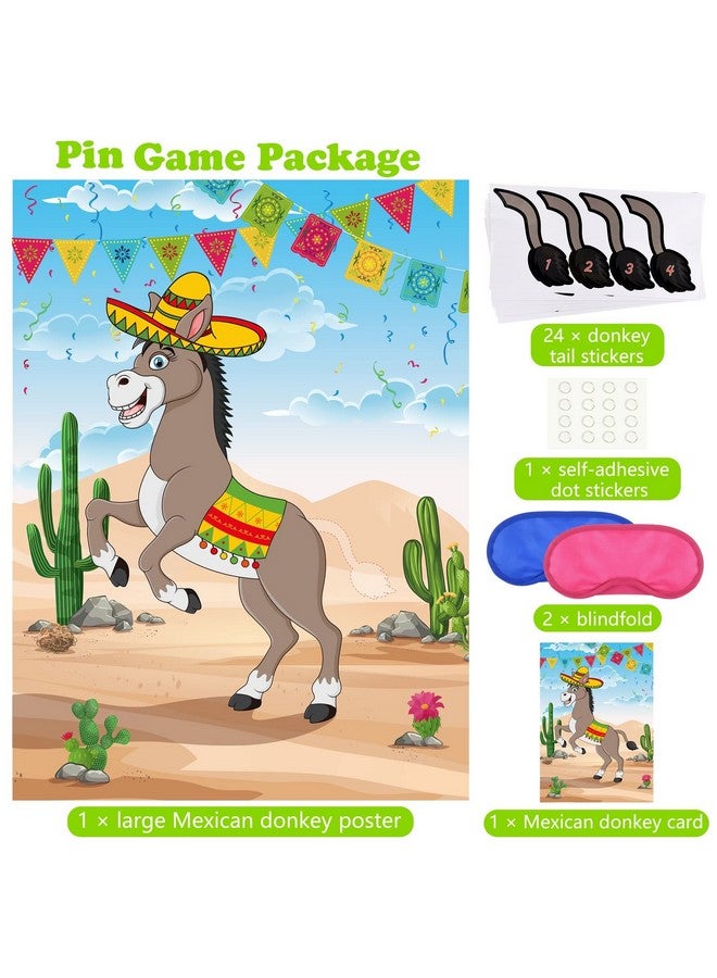 PLULON Pin The Tail On The Donkey Birthday Games For Kids Mexican Donkey Game Poster With 24Pcs Tail Stickers Donkey Party Favors Carnival Birthday Fiesta Home Wall Decor Classroom Family Activities - Image 3