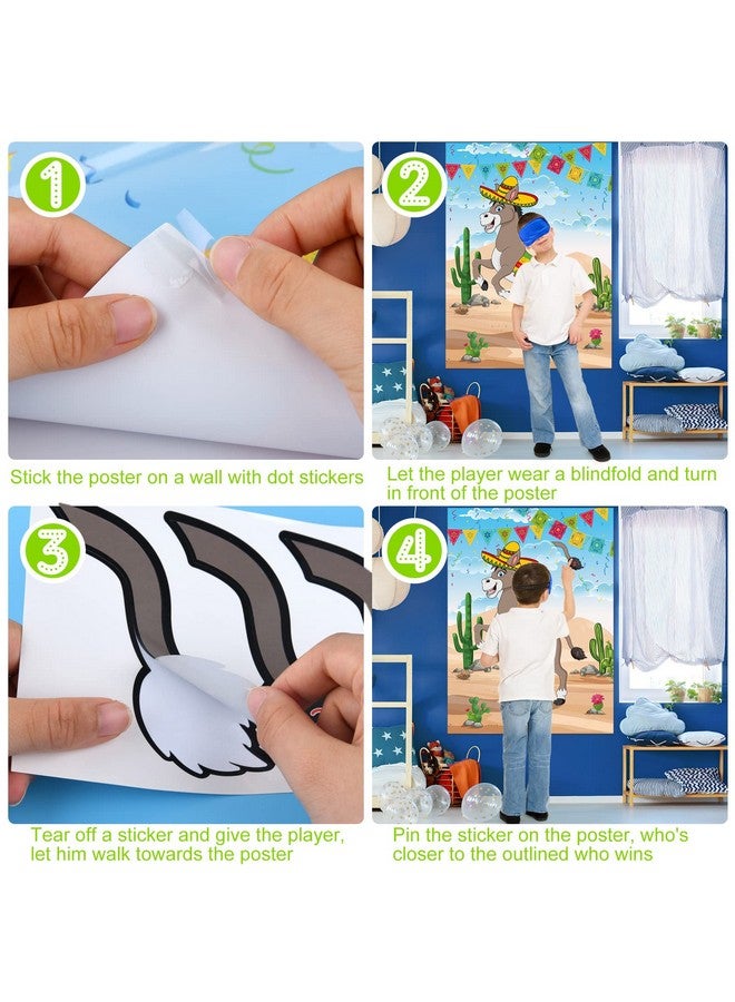 PLULON Pin The Tail On The Donkey Birthday Games For Kids Mexican Donkey Game Poster With 24Pcs Tail Stickers Donkey Party Favors Carnival Birthday Fiesta Home Wall Decor Classroom Family Activities - Image 4