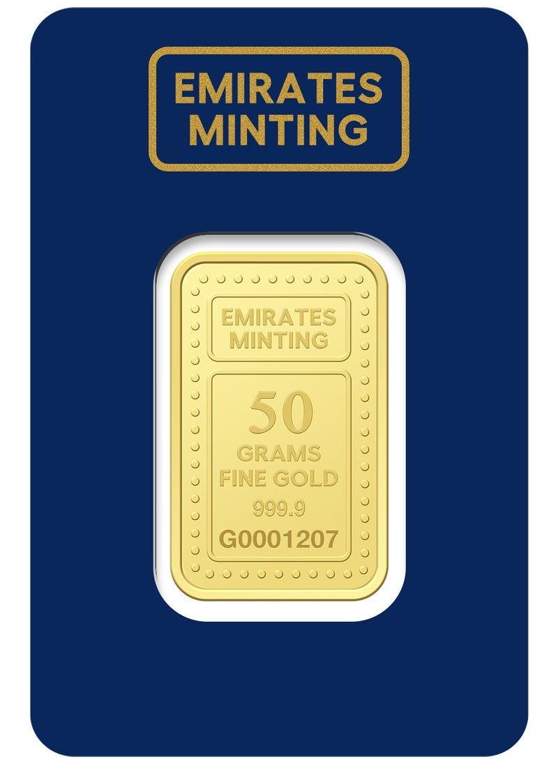EMIRATES MINTING - Emirates Minting 50 Grams 999.9 Purity Gold Bar - Image 1