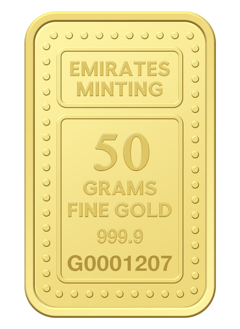 EMIRATES MINTING - Emirates Minting 50 Grams 999.9 Purity Gold Bar - Image 1