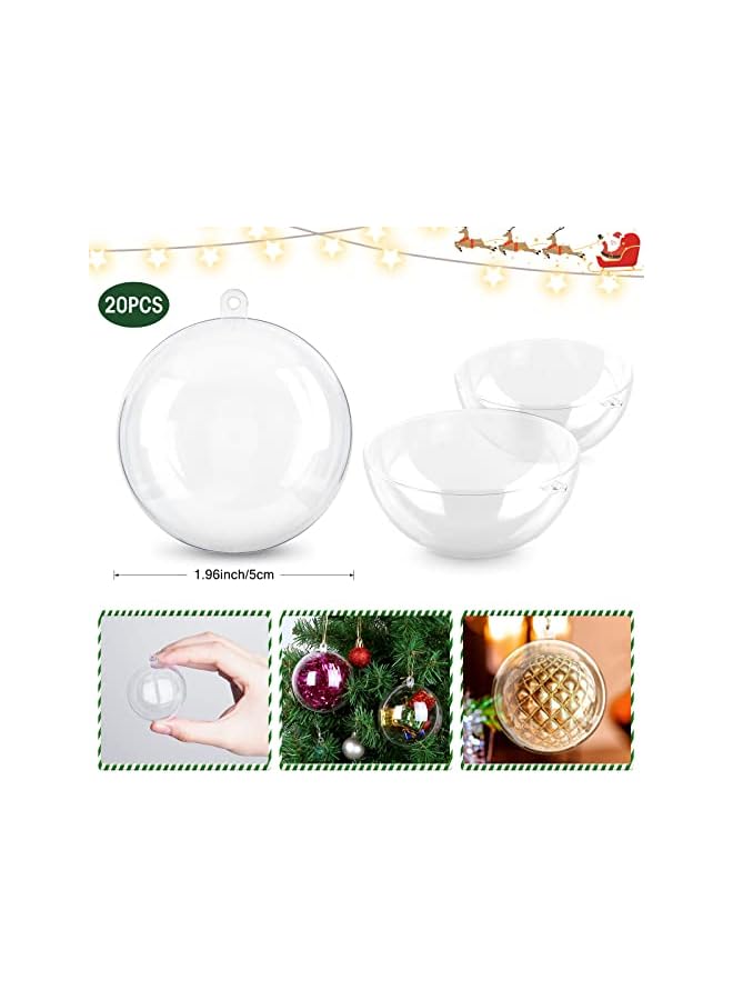 The Bros 20pcs 1.96''/50mm Christmas Balls Clear Plastic Fillable Baubles Ball for Christmas Tree Ornaments Hanging Pendants Wedding Party Christmas Decorations Navidad, DIY Christmas Ornaments - Image 2