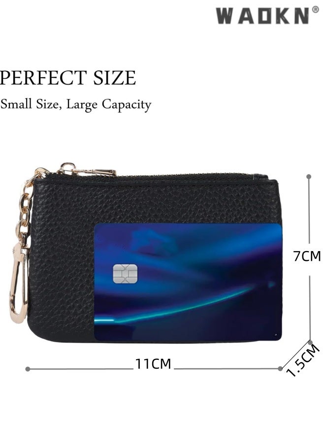 WAOKN Full Grain Leather Coin Purse With Key Chain - Small Change Purse Card Holder Keychain Pouch Wallet for Women and Men ,Mini ultra-thin storage wallet,Waterproof, ultra light, wear-resistant,11*7*1.5cm,Black. - Image 4