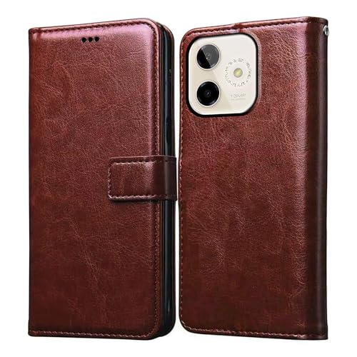 Casotec Flip Cover Compatible with Lava Shark 5G | Premium Leather Finish | Inbuilt Pockets & Stand | Flip Cover Back Case for Lava Shark 5G (Brown) - Image 1