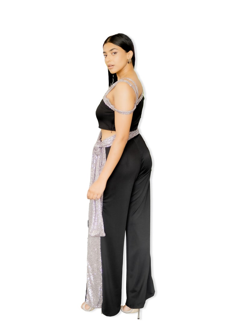 CH Glamstore Single Sleeved Crop Top and Wide Leg Pant Set  - Image 2