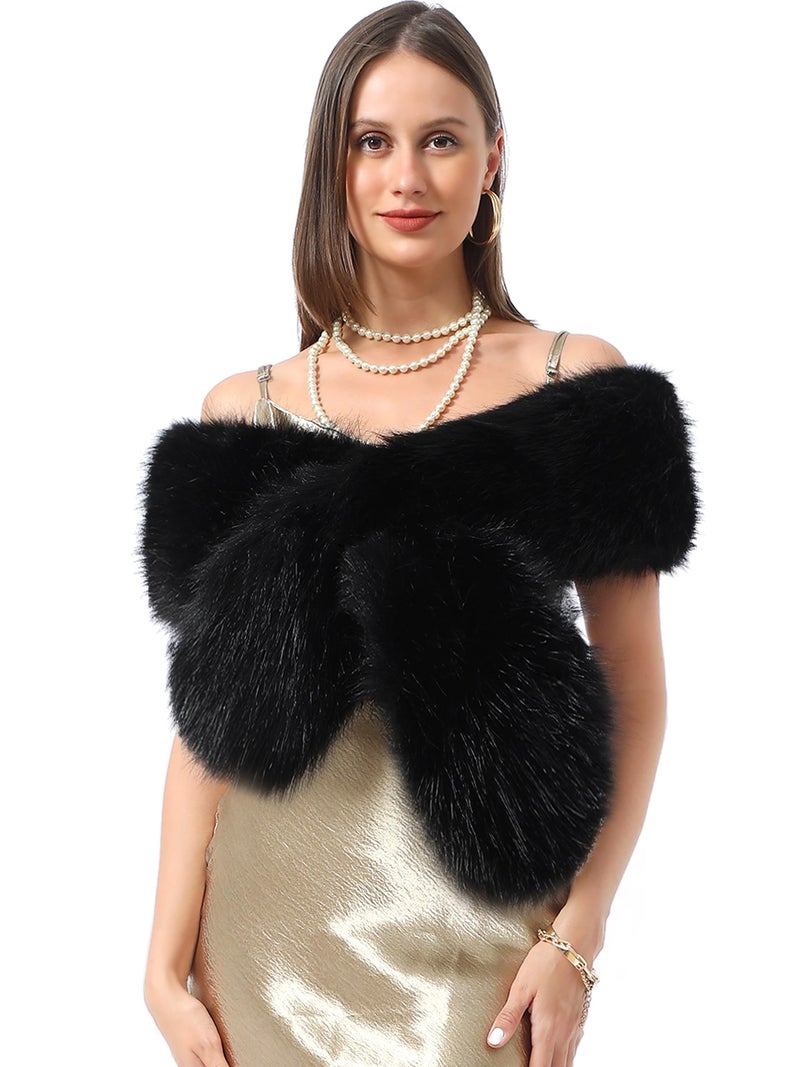 LA CARRIE Women's Faux Fur Collar Scarf Wrap Shawl Cold Winter Warmer(Black,XXL) - Image 2