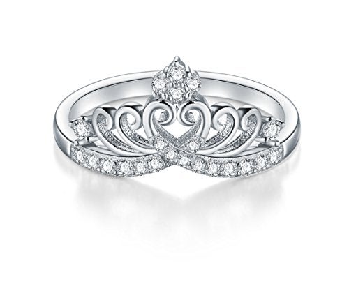 BORUO 925 Sterling Silver Cubic Zirconia Princess Crown Tiara Wedding Cz Band Eternity Ring Size 10 - Image 2