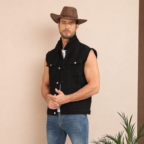 Weiai Denim Vest Men Vintage Casual Jean Jacket Sleeveless Outerwear - Image 3