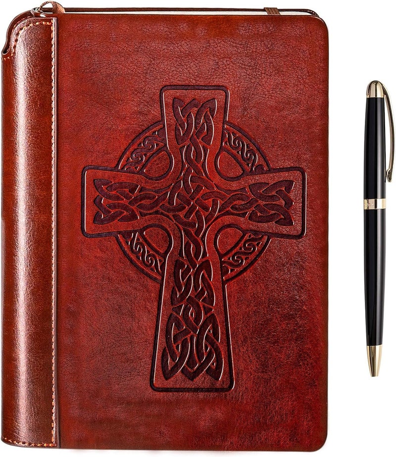 SETTINIÂ® Lined Journal - Celtic Cross Journal for Writing Gift Set - Hardcover Vegan Leather, Includes Luxury Pen in a Unique Pen Holder, 192 Pages, A5, Bible Journal, Journal for Men & Women - Image 1