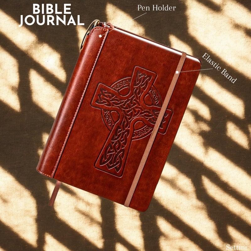 SETTINIÂ® Lined Journal - Celtic Cross Journal for Writing Gift Set - Hardcover Vegan Leather, Includes Luxury Pen in a Unique Pen Holder, 192 Pages, A5, Bible Journal, Journal for Men & Women - Image 5