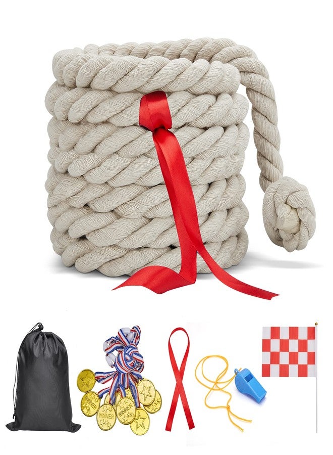 Redllo 20FT Tug of War Rope for Kids and Adults,Outdoor Games Field Day Family Reunion Birthday Party Games, Summer Outside Yard Backyard Lawn Games, Camping Picnic Carnival Games (Off-White, 20FT) - Image 1