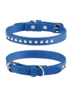 BINGPET BA2006 Adjustable Dog Real Split Leather Studded Pet Dog Collar, Durable Doggy Collars for Small Medium Large Dogs - Deep Blue S  - Image 1