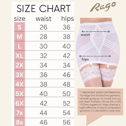 Rago Style 1359 | Open Bottom Girdle Firm Control | XS–8X | Made in USA | Waist, Hip & Tummy Shaper | Six Garters | White / 6X/42 - Image 5