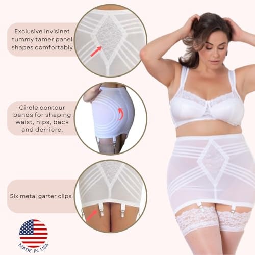 Rago Style 1359 | Open Bottom Girdle Firm Control | XS–8X | Made in USA | Waist, Hip & Tummy Shaper | Six Garters | White / 6X/42 - Image 3