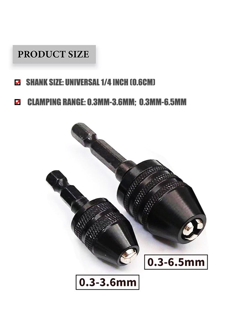 Yakumuz - Mini Drill Chuck Adapter Yakumuz 2 PCS Keyless Quick Change Mini Drill Chuck Converter 1/4” Hex Shank for Micro Drill Bit Chuck Conversion Tool (0.3-6.5mm+0.3-3.6mm) - Image 1