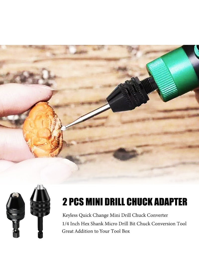 Yakumuz - Mini Drill Chuck Adapter Yakumuz 2 PCS Keyless Quick Change Mini Drill Chuck Converter 1/4” Hex Shank for Micro Drill Bit Chuck Conversion Tool (0.3-6.5mm+0.3-3.6mm) - Image 1