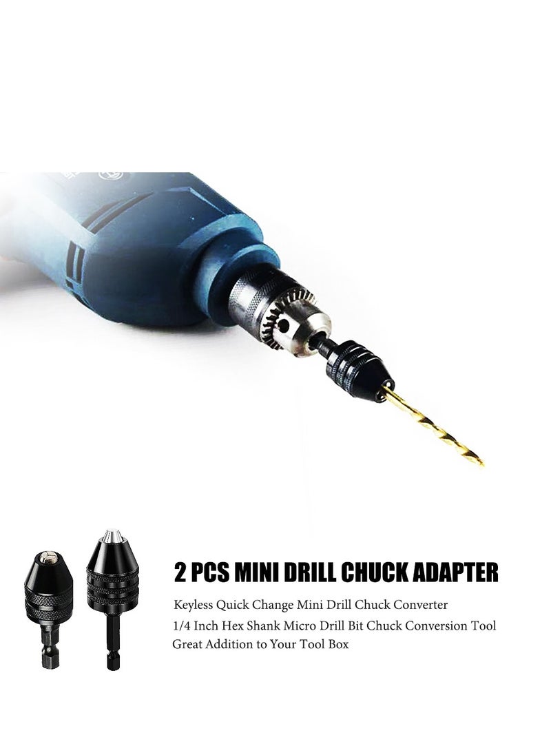 Yakumuz - Mini Drill Chuck Adapter Yakumuz 2 PCS Keyless Quick Change Mini Drill Chuck Converter 1/4” Hex Shank for Micro Drill Bit Chuck Conversion Tool (0.3-6.5mm+0.3-3.6mm) - Image 1