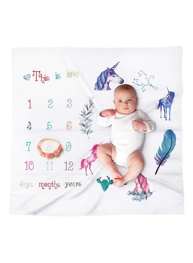 Monthly Milestone Fleece Blanket - Soft Sherpa Baby Blanket with Age Markers (1-12 Months), Photo Prop & Growth Chart - Gender Neutral Prints, Machine Washable & Hypoallergenic - for Newborn Photography, Nursery Decor - Image 1