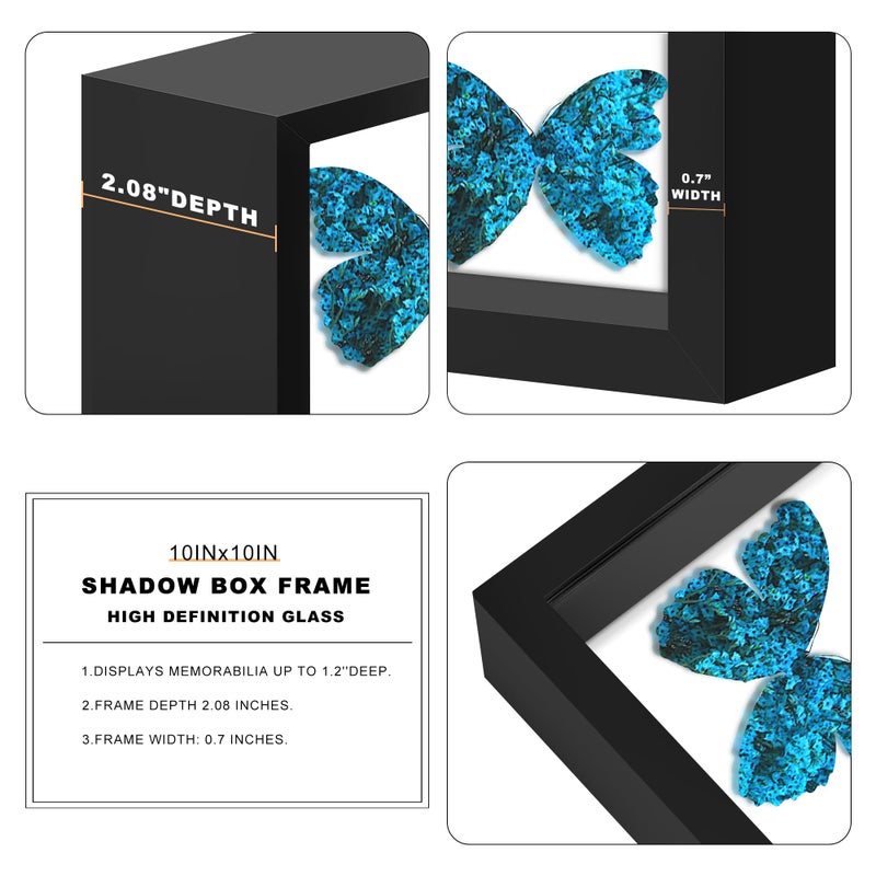 Picrit 10x10 Shadow Box Frame, Display Case Box with High Definition Real Glass and Black Back for Memorabilia, Baby Items, Wedding Memories, Crafts, Tickets and Photos, Black - Image 4