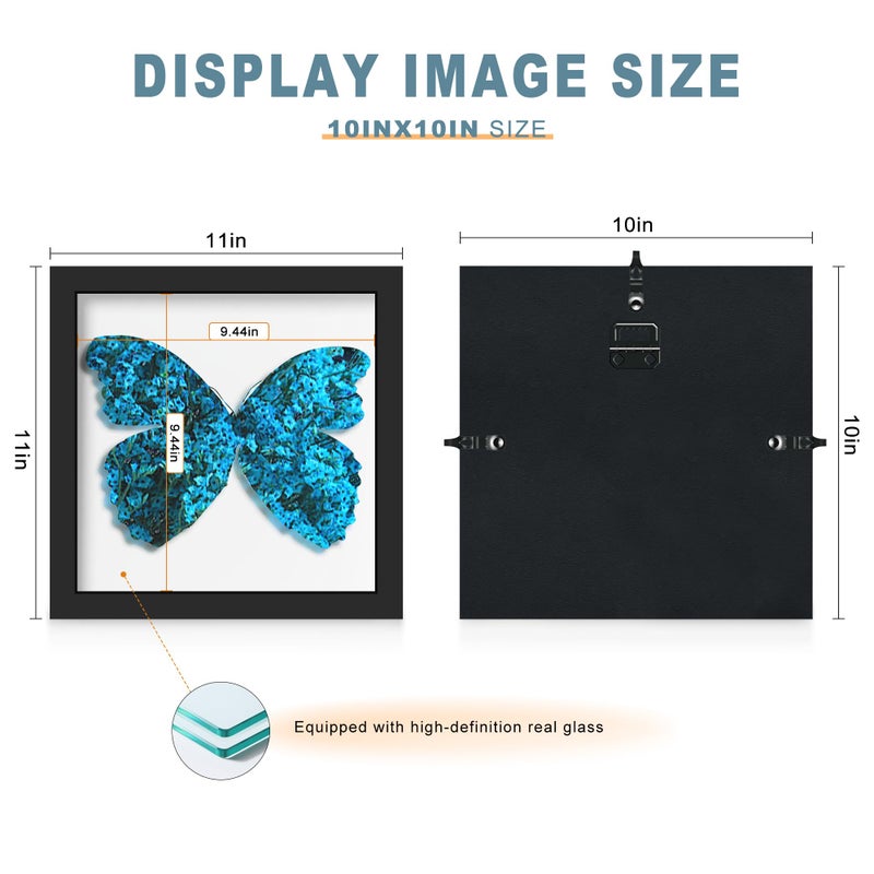 Picrit 10x10 Shadow Box Frame, Display Case Box with High Definition Real Glass and Black Back for Memorabilia, Baby Items, Wedding Memories, Crafts, Tickets and Photos, Black - Image 2
