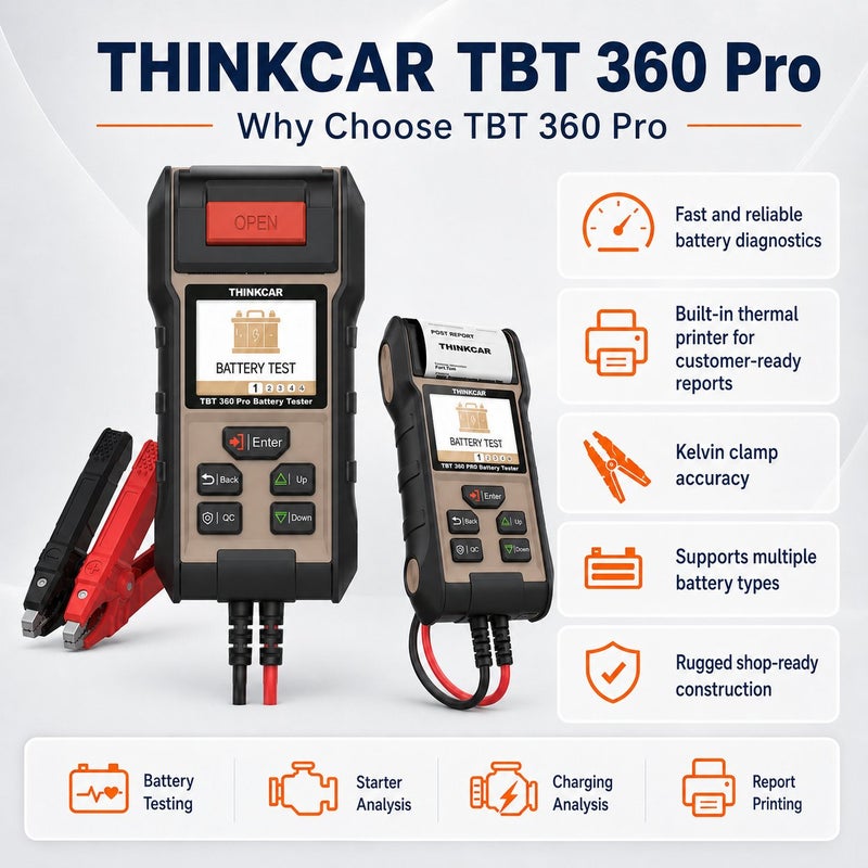THINKCAR TBT360 Pro Battery Tester With Built-In Printer, 12V Battery Test And 12V/24V Charging System Diagnosis - Image 5