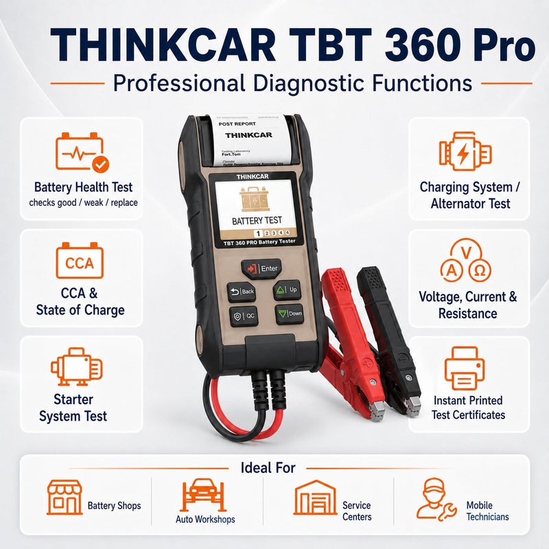 THINKCAR TBT360 Pro Battery Tester With Built-In Printer, 12V Battery Test And 12V/24V Charging System Diagnosis - Image 4