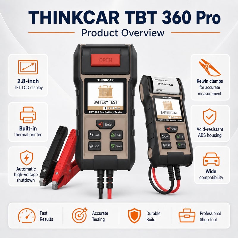 THINKCAR TBT360 Pro Battery Tester With Built-In Printer, 12V Battery Test And 12V/24V Charging System Diagnosis - Image 2