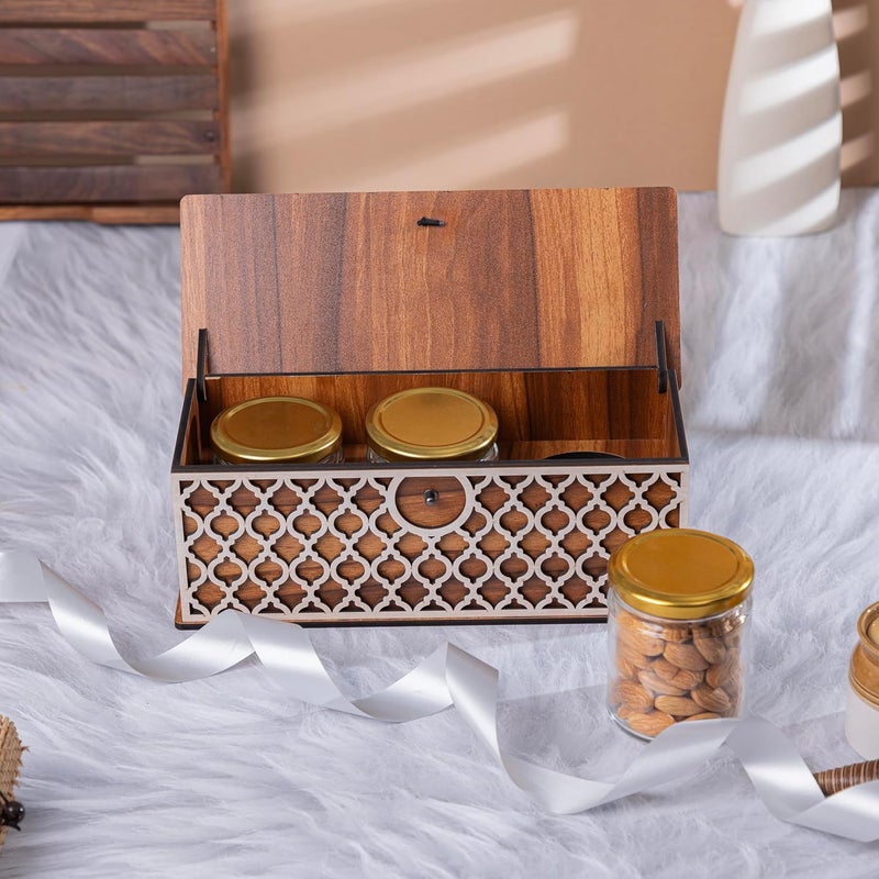 ASCELIO Wooden Dry Fruit Box Spice Box For Kitchen Mukhwas Box for Festival Gifting Gift Box With Air Tight Dry Fruit Containers Supari Box Sweet Box Masala Box Storage Box Set Of 3 Jars - Image 3