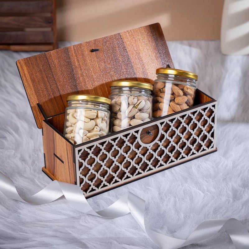 ASCELIO Wooden Dry Fruit Box Spice Box For Kitchen Mukhwas Box for Festival Gifting Gift Box With Air Tight Dry Fruit Containers Supari Box Sweet Box Masala Box Storage Box Set Of 3 Jars - Image 2