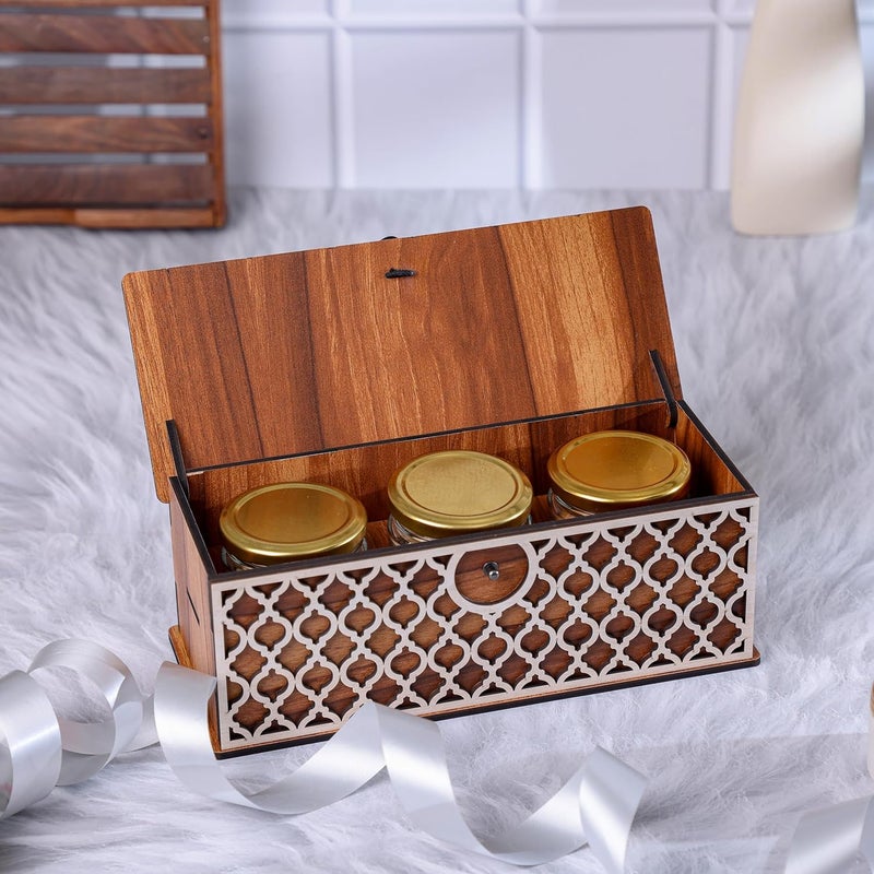 ASCELIO Wooden Dry Fruit Box Spice Box For Kitchen Mukhwas Box for Festival Gifting Gift Box With Air Tight Dry Fruit Containers Supari Box Sweet Box Masala Box Storage Box Set Of 3 Jars - Image 4