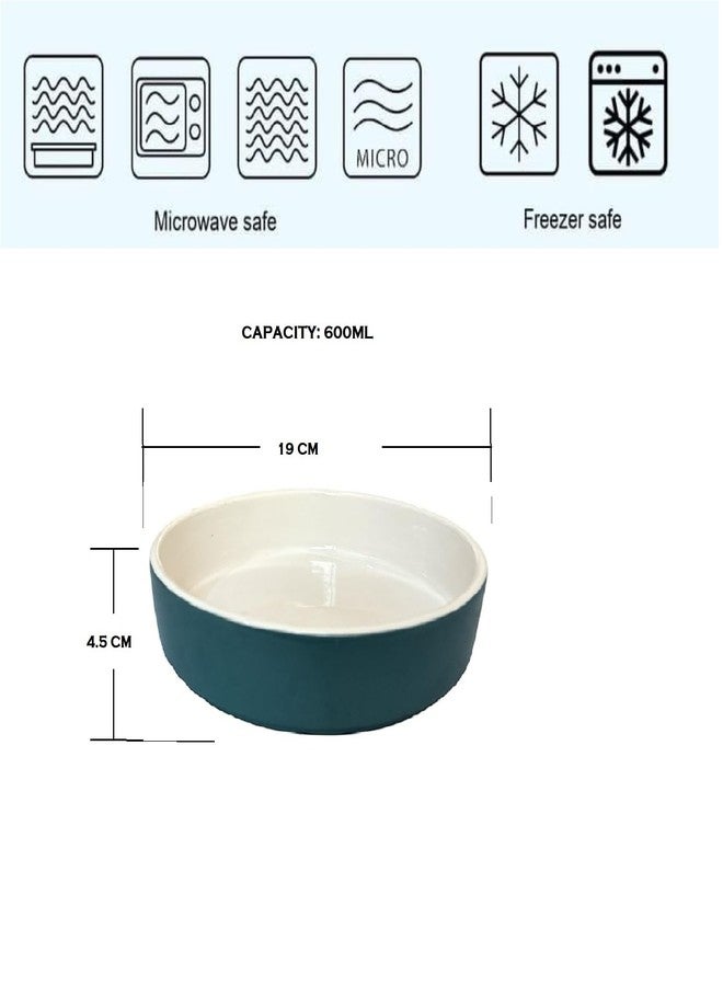 Mirakii Fresh Ceramic Green 600 ml Salad Bowl 1-Piece, Microwave and Dishwasher Safe, for Serving Salad, Pasta and Fruits, (Green) - Image 2