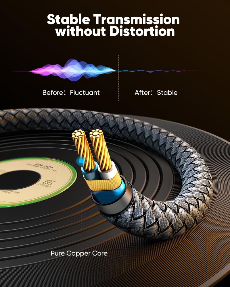 Highwings 3.5mm to 6.35mm Stereo Audio Cable - 6 ft, 1/4 to 1/8 TRS Bidirectional Stereo Cable for Guitar, Home Theater, Speakers and Amplifiers - Image 4