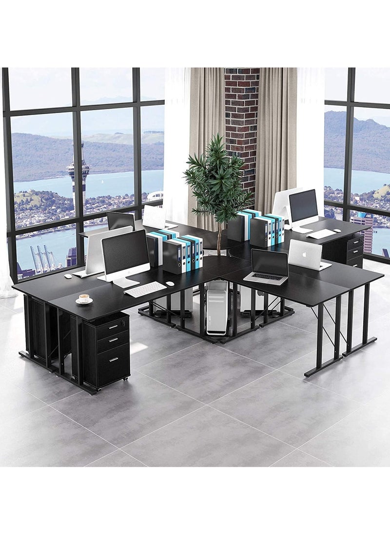 NOAEOU - 210 x 160 x 75 CM Office Computer Desk, Study Table, L Shaped Computer Desk, Large Desk with File Cabinet,  Table  for Home Office with Drawers, Black - Image 1