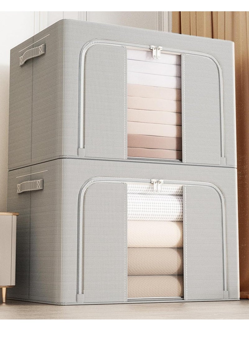 Arabest 2 Pack Clothes Storage Box, Foldable Clothes Organizer with Zipper and Handle, Clothing Storage Containers for Comforters, Clothes, Blankets（Grey） - Image 1