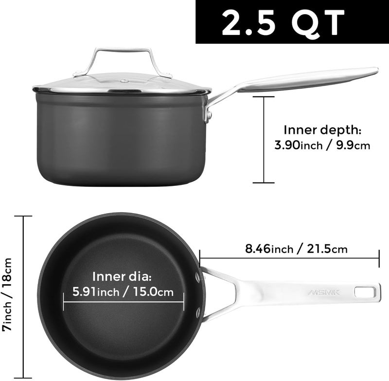 MsMk 2.5 Quart Sauce Pan with lid, Stay-Cool Handle, Burnt also Nonstick, Scratch-resistant, Induction Cooking Pot - Image 3