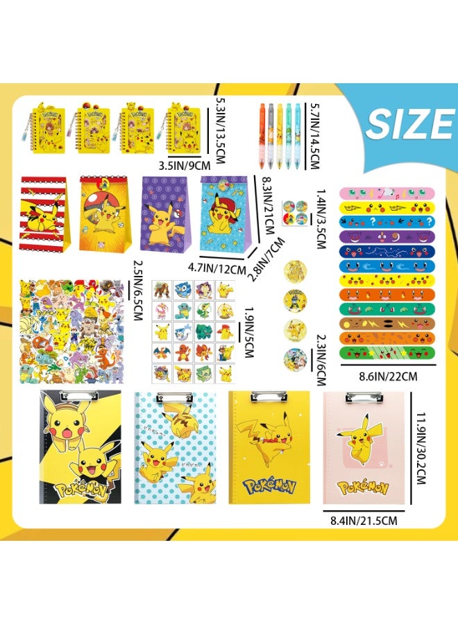 ILovhaprty Pikachu Stationery Party Favors Set, 107 Pcs Kids Goodie Bag Fillers with Clipboards Notebooks Slap Bracelets Gel Pens Stickers Badges & Tattoos, Pokemon Birthday Eid Back‑to‑School Gift for Boys Girls - Image 2