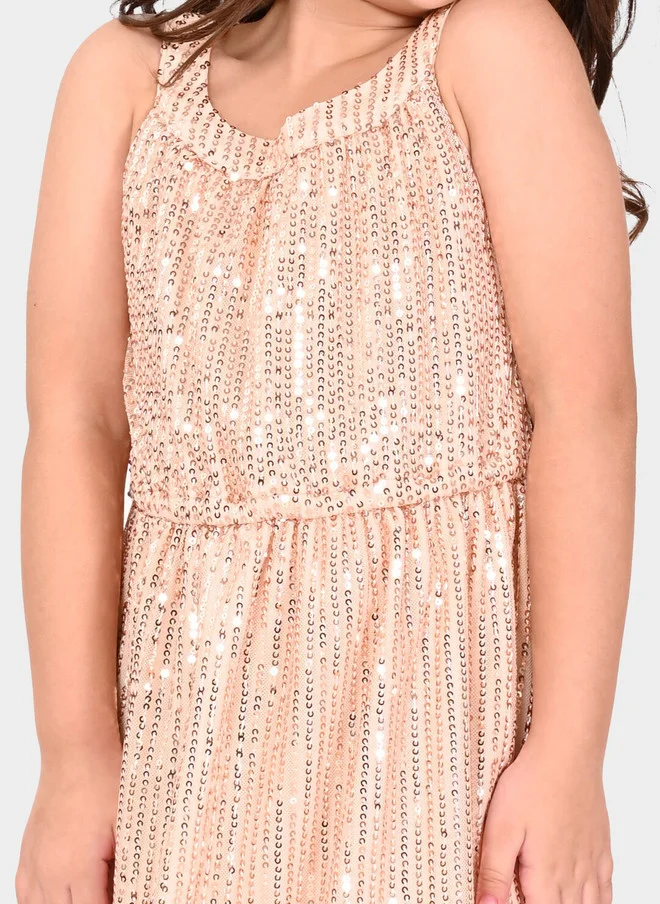 بونكيدز BONKIDS Girls Embellished Sequined A-Line Midi Dress