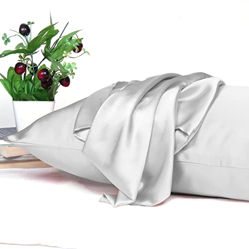 Riara Satin Silk Pillowcase Pillow Case Covers with Envelop Closure for Hair and Skin Home Bed Decor Set of 2 Pillowcase Free 3 Pc Scrunchie (Standard Size(20" 26"), Silver Gray) - Image 3